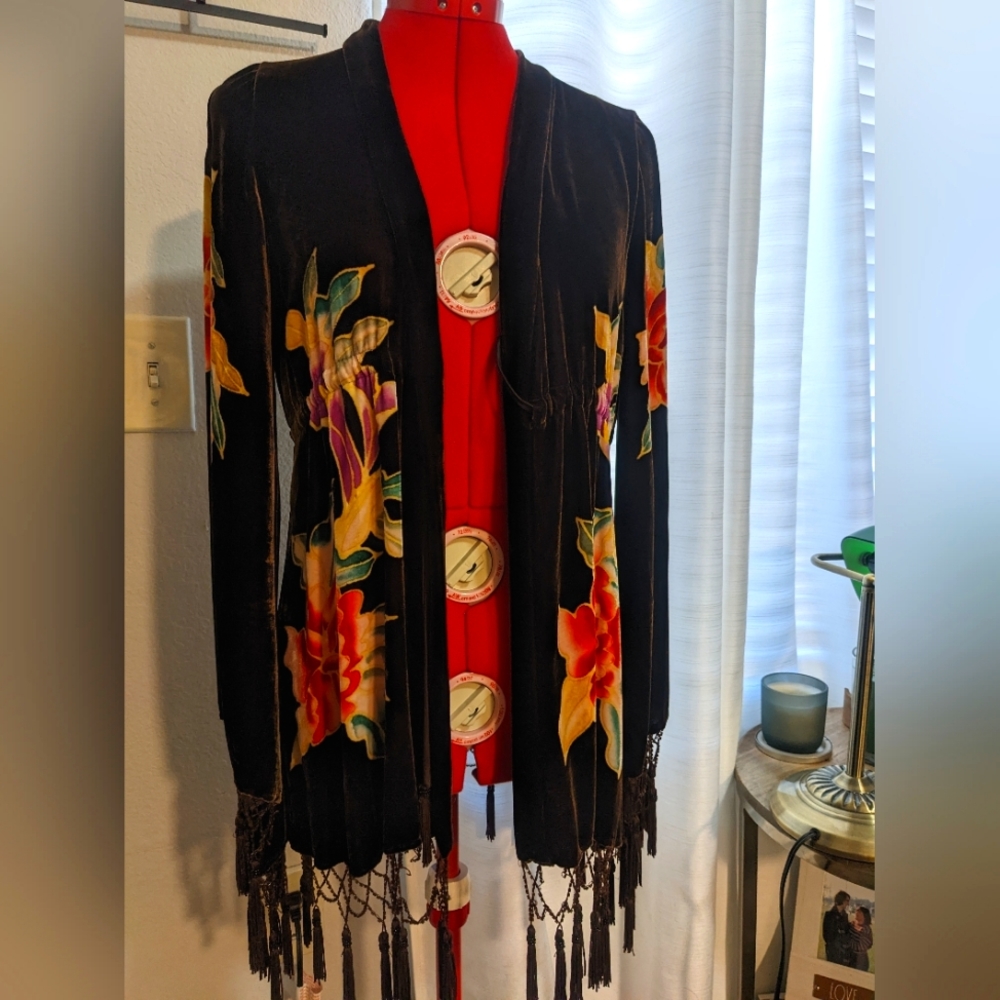 Boston Proper Brown Velvet Floral Kimono, XS